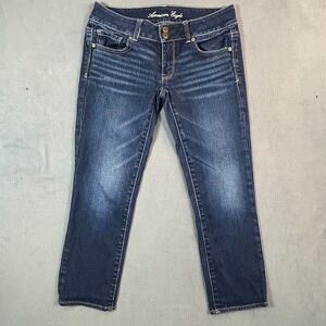 American Eagle Jeans Womens 6 Artist Crop Dark Wash Low Rise Distressed Denim